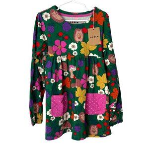 Mini Boden Girls Dress Long Sleeve Floral Hedgehog Mushroom Pocket Size 7-8Y NEW